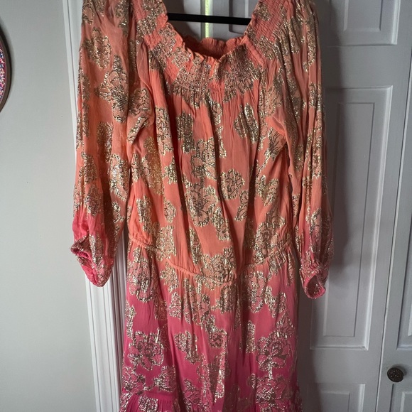 Boston Proper Ombre Off-the-Shoulder Dress - Pink and Gold - Picture 6 of 7